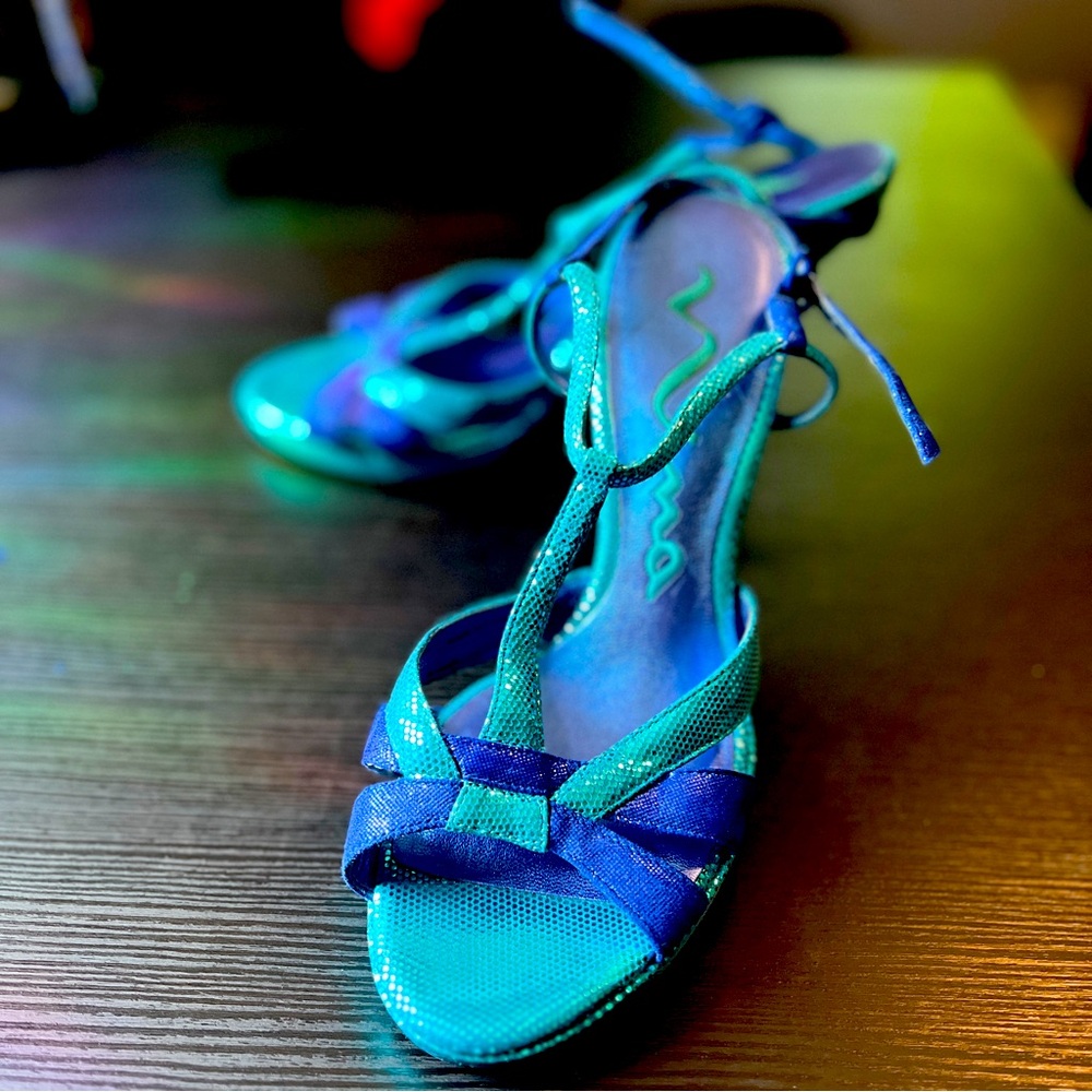 Nina strappy metallic blue heel